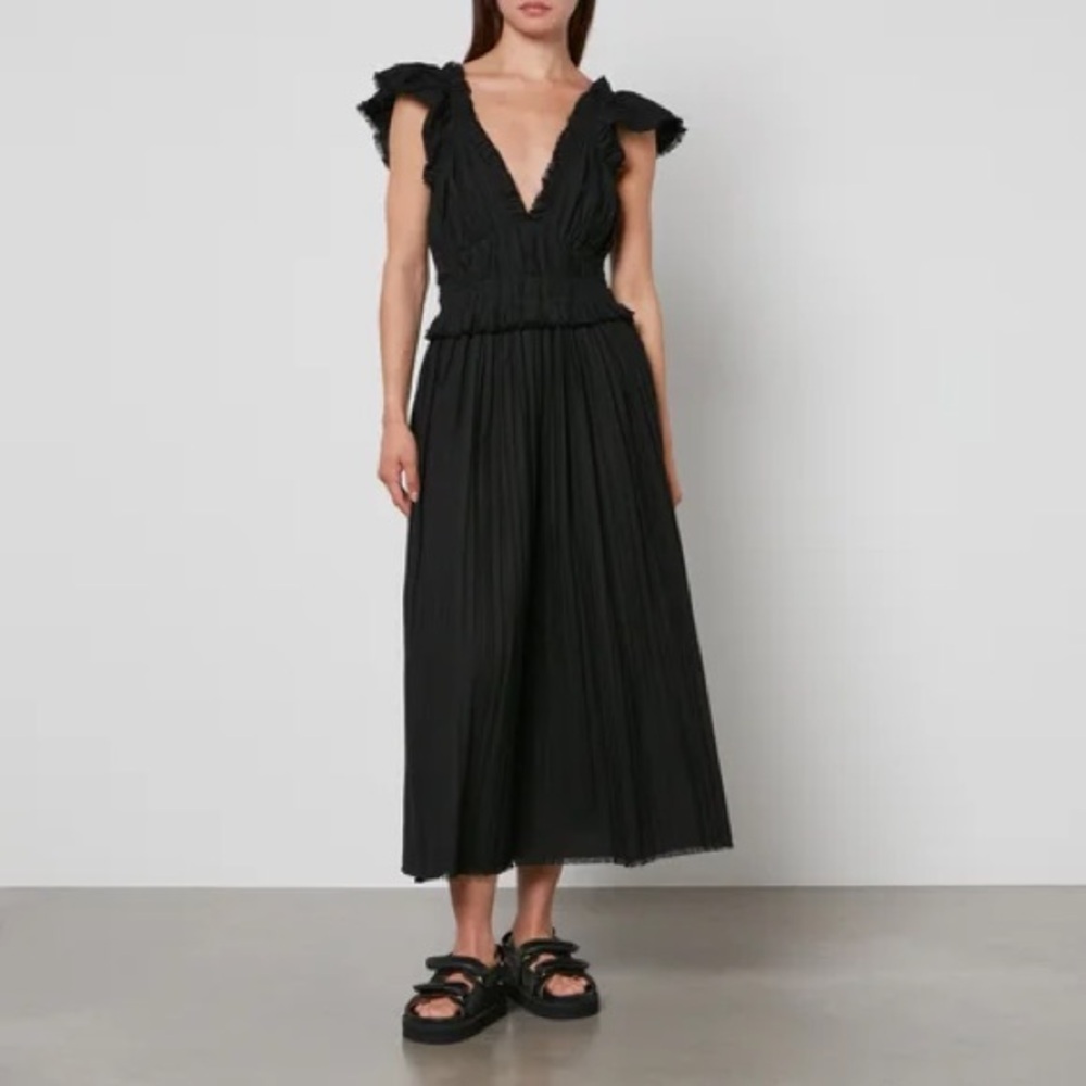 SEA New York Greer Pleated Flutter Sleeve Dress in Black